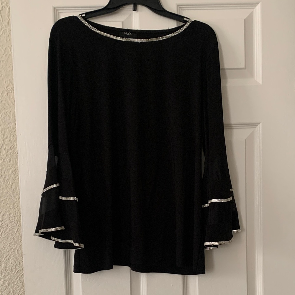 MSK Black Rhinestone-Trim Bell Sleeve Tunic